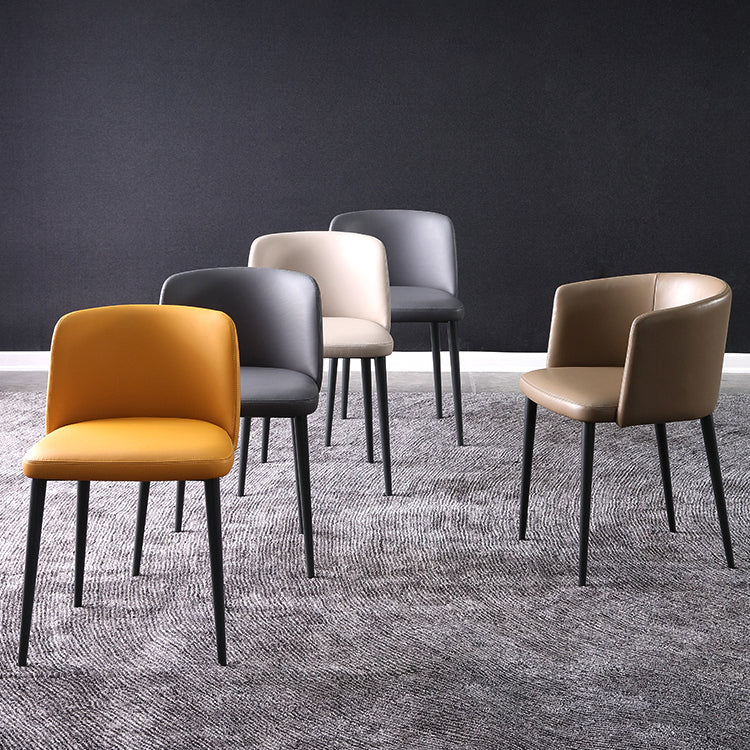 Sillas de comedor de cuero de estilo minimalista Sillas laterales sin brazos con respaldo sólido (juego de 2)