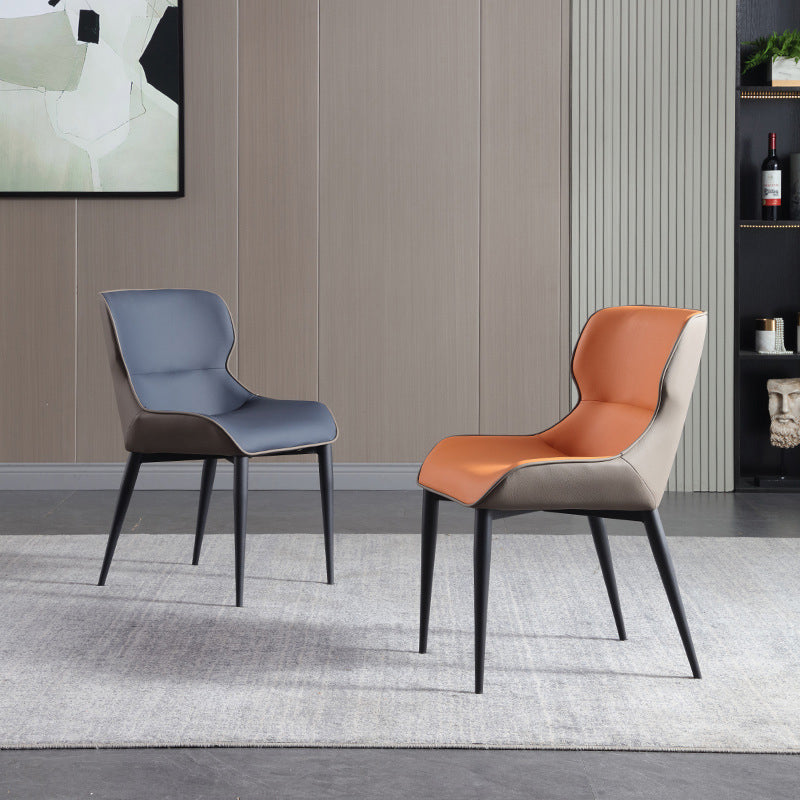 Esszimmerstühle aus Leder im minimalistischen Stil, Esszimmerstühle mit Ohrensessel (2er-Set)