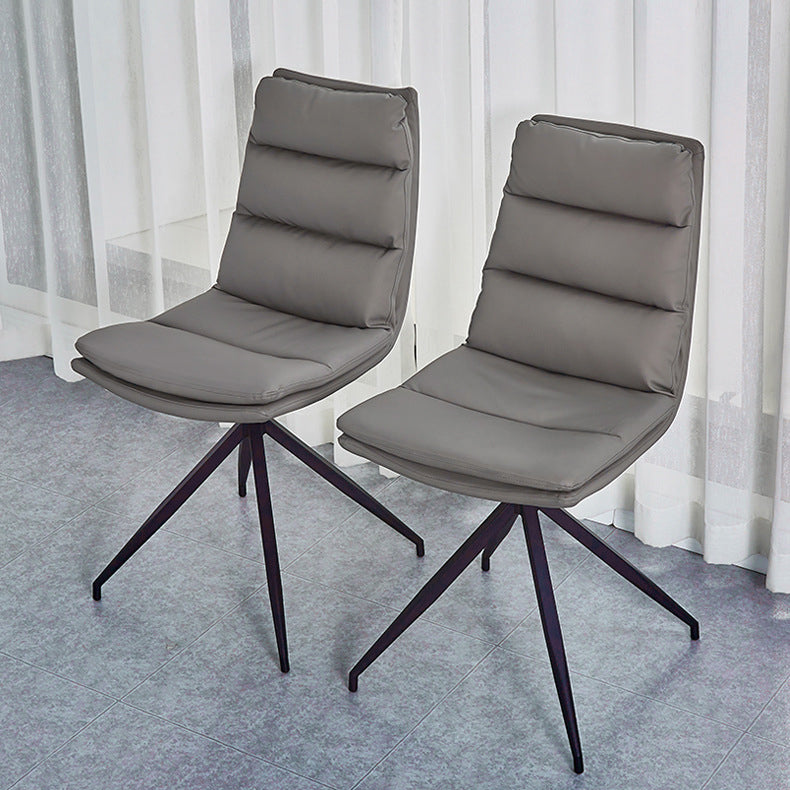 Sillas sin brazos con respaldo sólido de estilo industrial Sillas de comedor de cuero de microfibra (juego de 4)