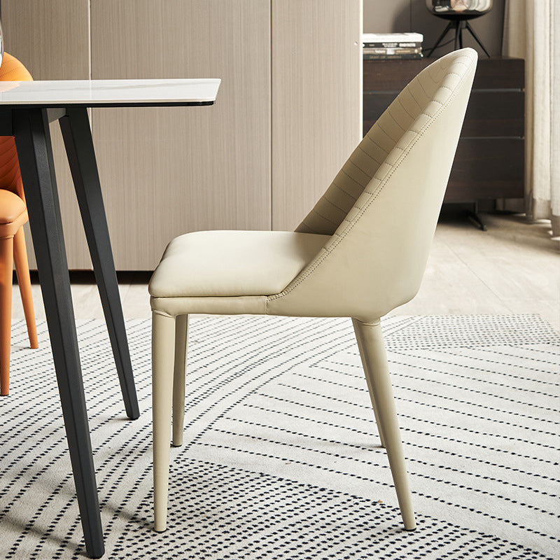 Sillas de comedor de cuero de diseño moderno, sillas laterales sin brazos con respaldo sólido (juego de 2)