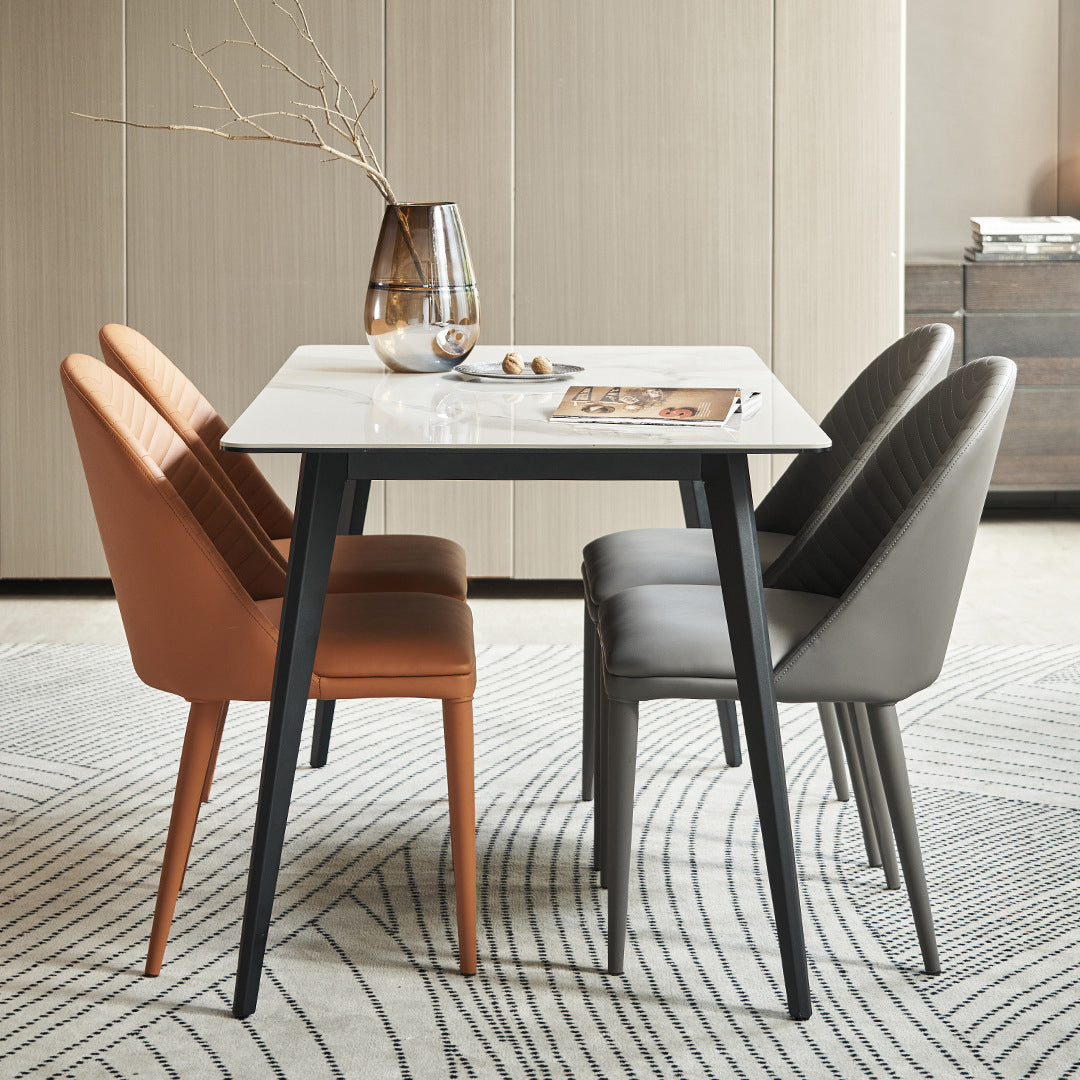 Sillas de comedor de cuero de diseño moderno, sillas laterales sin brazos con respaldo sólido (juego de 2)