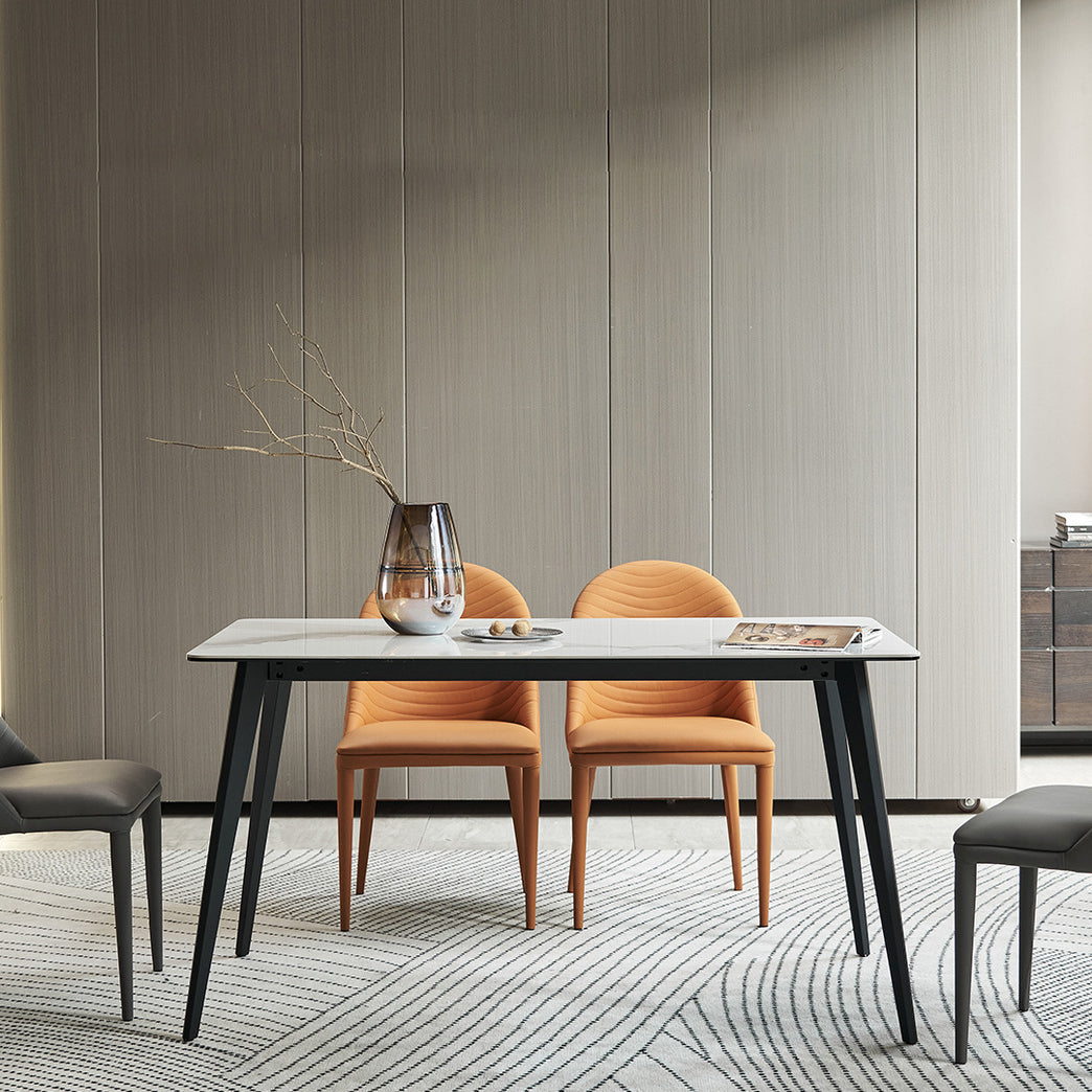 Sillas de comedor de cuero de diseño moderno, sillas laterales sin brazos con respaldo sólido (juego de 2)