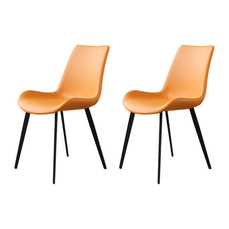 Chaise de salle à manger moderne en métal, chaises sans accoudoirs en cuir PU pour usage domestique (Ensemble de 2)