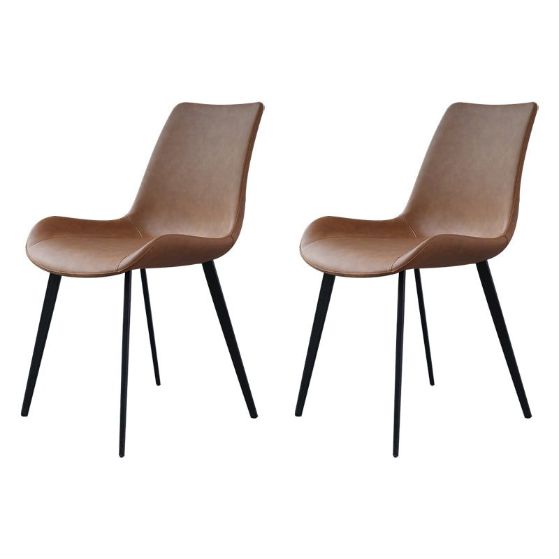 Chaise de salle à manger moderne en métal, chaises sans accoudoirs en cuir PU pour usage domestique (Ensemble de 2)