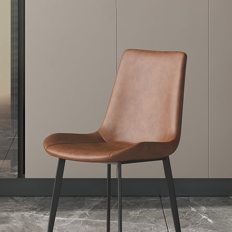 Silla de comedor moderna de metal, sillas sin brazos de cuero PU para uso doméstico (juego de 2)