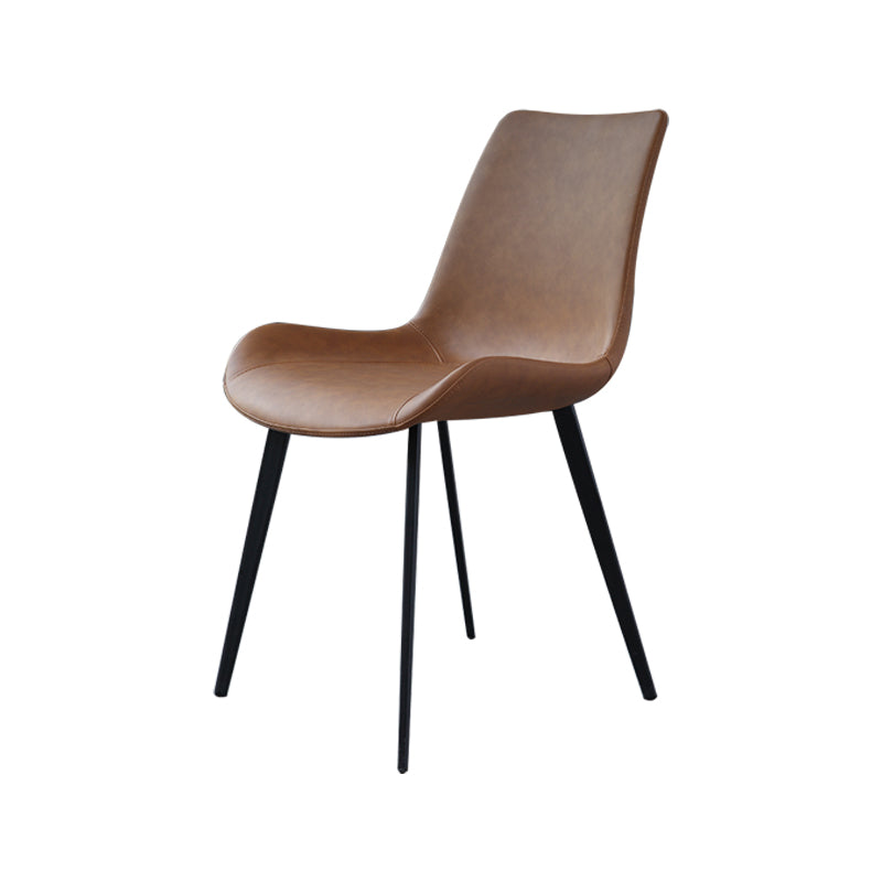 Silla de comedor moderna de metal, sillas sin brazos de cuero PU para uso doméstico (juego de 2)