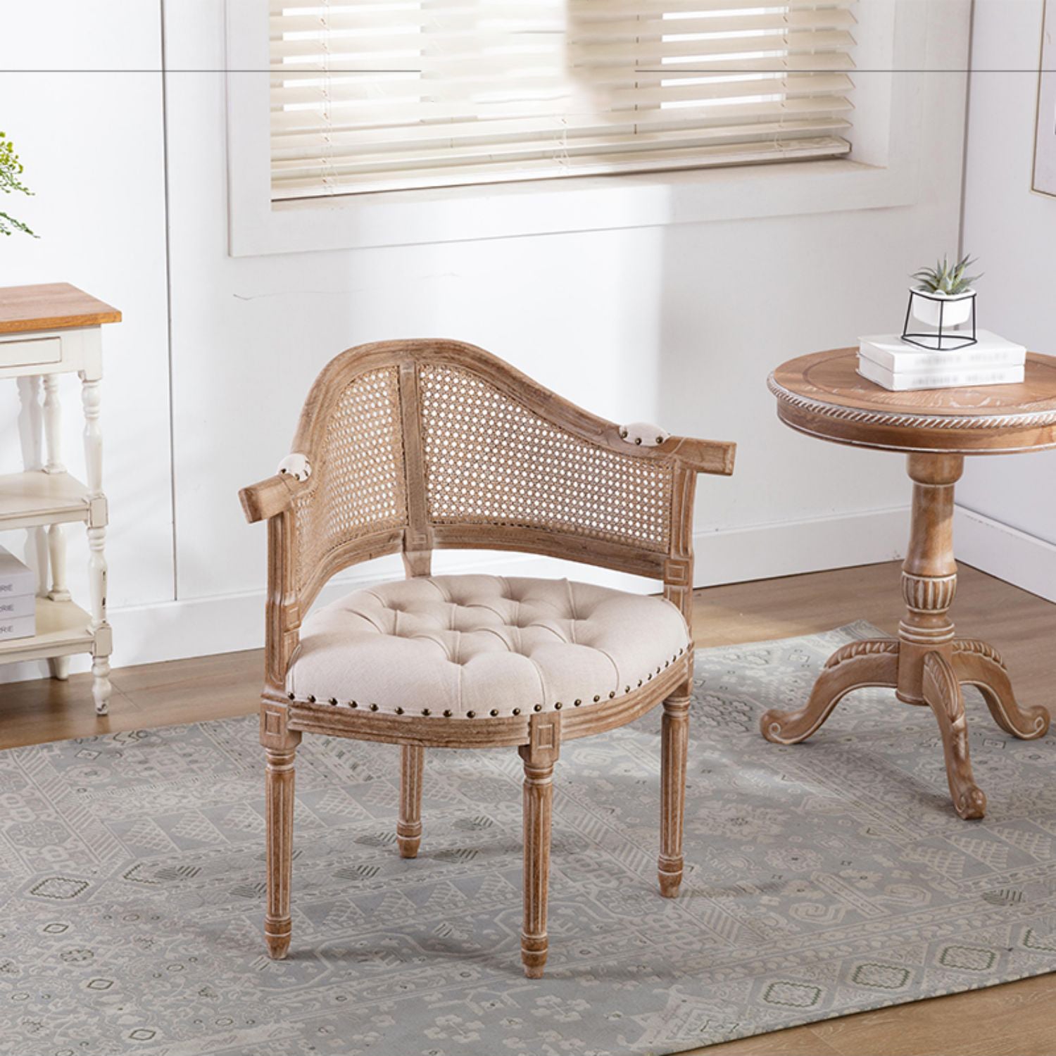 Sillas de madera de caucho estilo campestre, juego de sillones con respaldo abierto para comedor y cocina