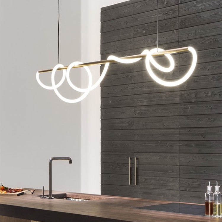 Linear Island Pendant Gold Modern Ceiling Pendant Light for Dining Room