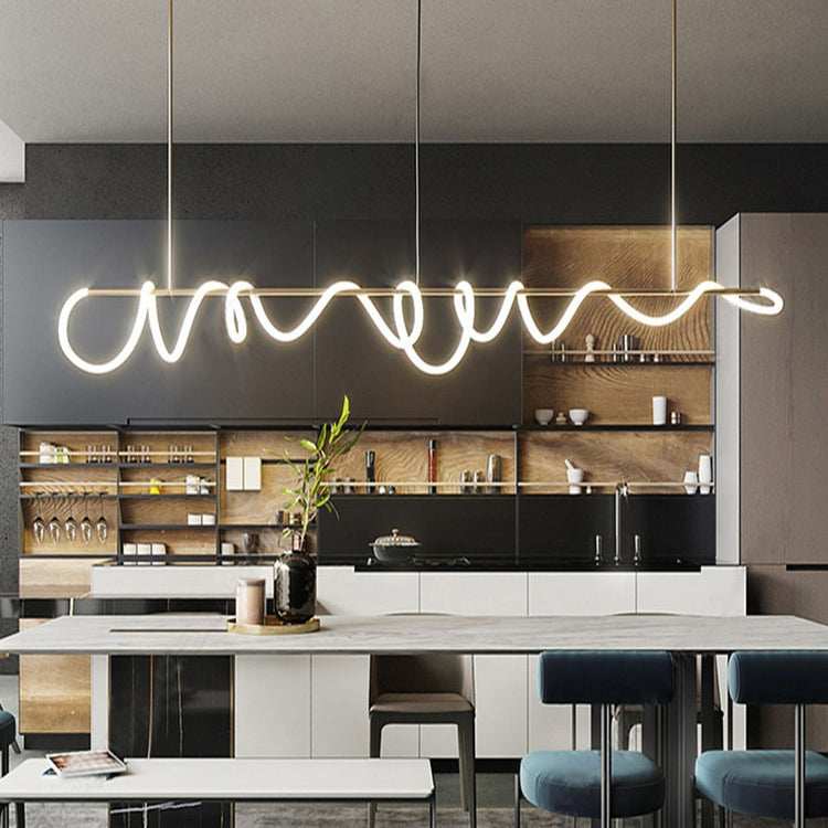 Linear Island Pendant Gold Modern Ceiling Pendant Light for Dining Room
