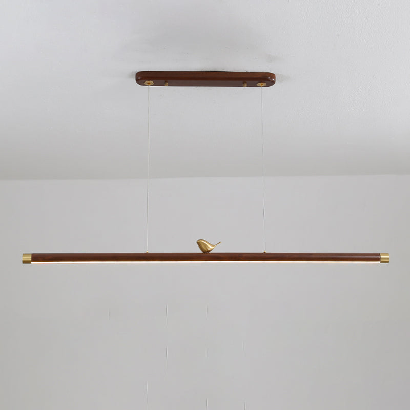 Modern Wood Chandelier Lamp 1-Light Linear LED Island Pendant for Study Room
