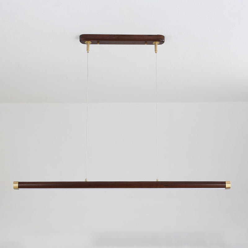 Modern Wood Chandelier Lamp 1-Light Linear LED Island Pendant for Study Room