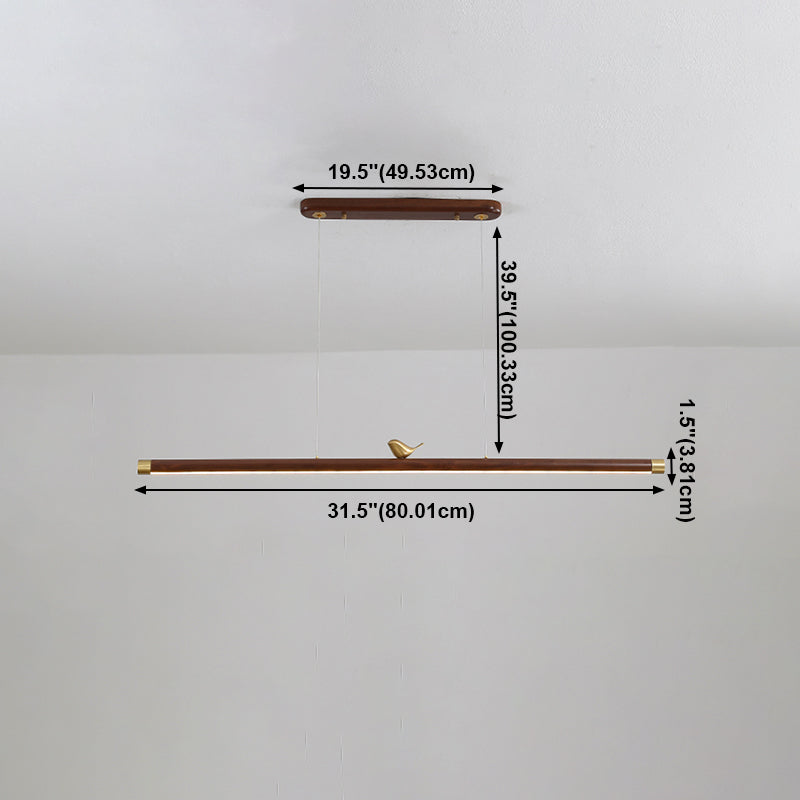 Modern Wood Chandelier Lamp 1-Light Linear LED Island Pendant for Study Room