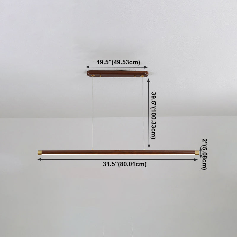 Modern Wood Chandelier Lamp 1-Light Linear LED Island Pendant for Study Room