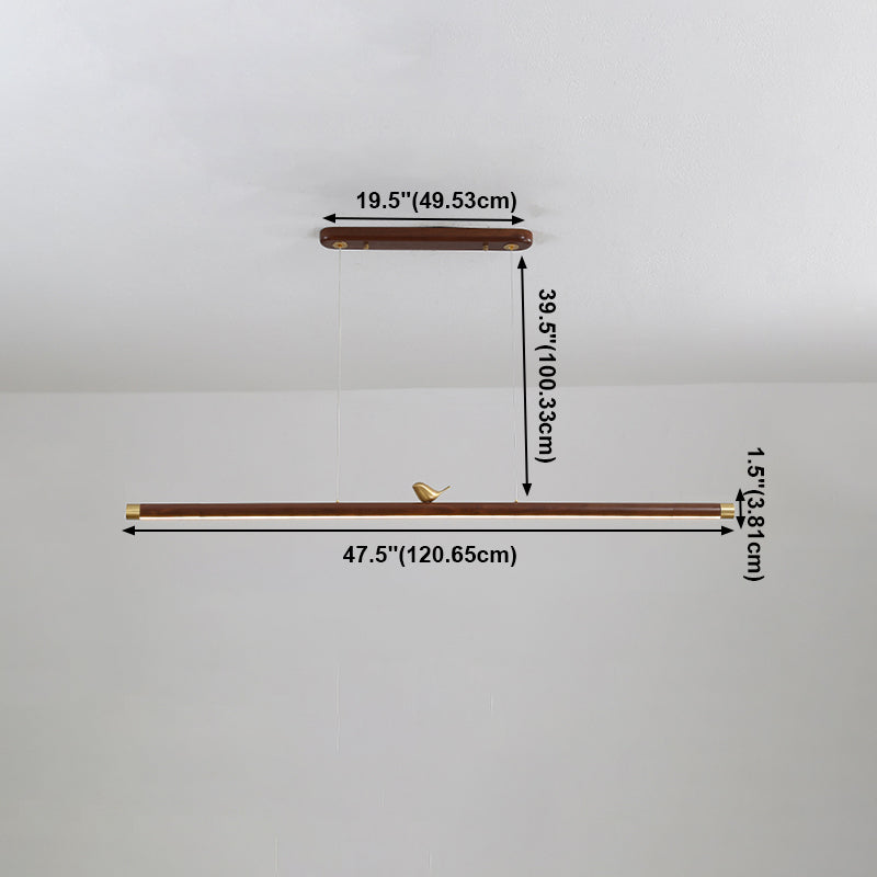 Modern Wood Chandelier Lamp 1-Light Linear LED Island Pendant for Study Room