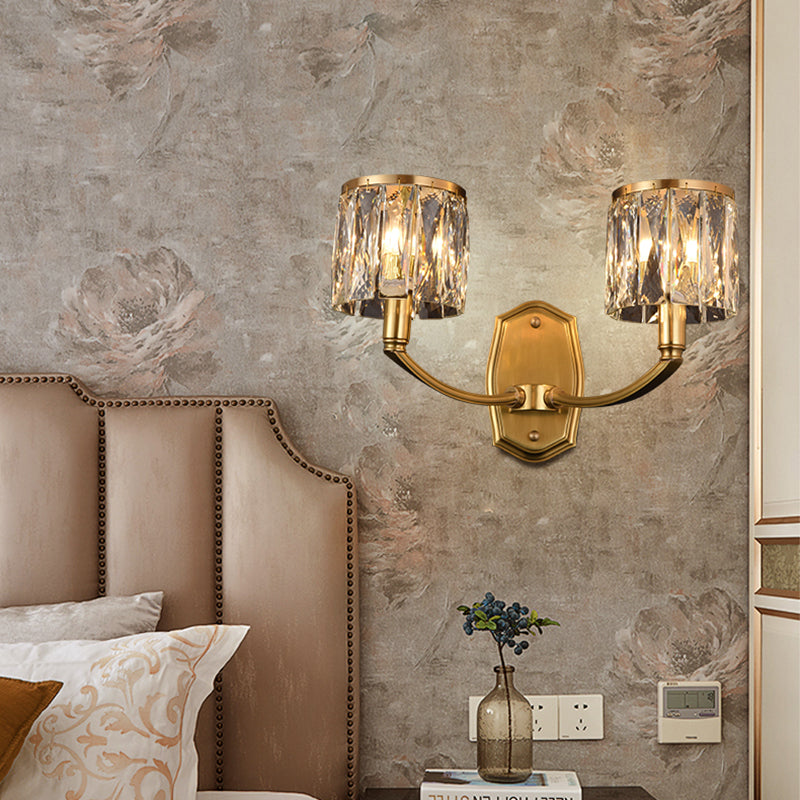 Multi-Lights Half Cylinder Wall Sconce Modern Style Crystal Wall Mount Light Fixture in Brass