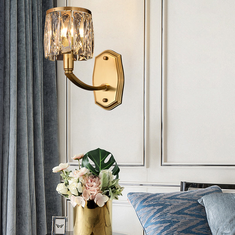 Multi-Lights Half Cylinder Wall Sconce Modern Style Crystal Wall Mount Light Fixture in Brass