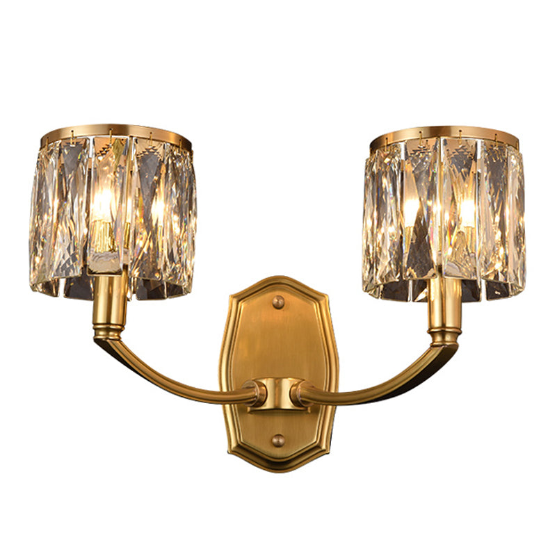 Multi-Lights Half Cylinder Wall Sconce Modern Style Crystal Wall Mount Light Fixture in Brass