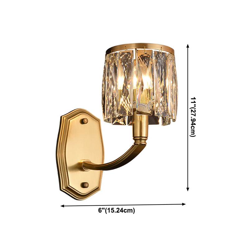 Multi-Lights Half Cylinder Wall Sconce Modern Style Crystal Wall Mount Light Fixture in Brass
