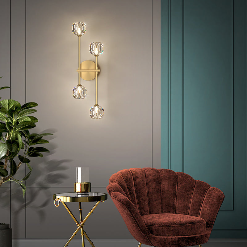 Geometric Shade Multi-Lights Wall Sconce Modern Style Crystal Wall Mount Light Fixture in Gold