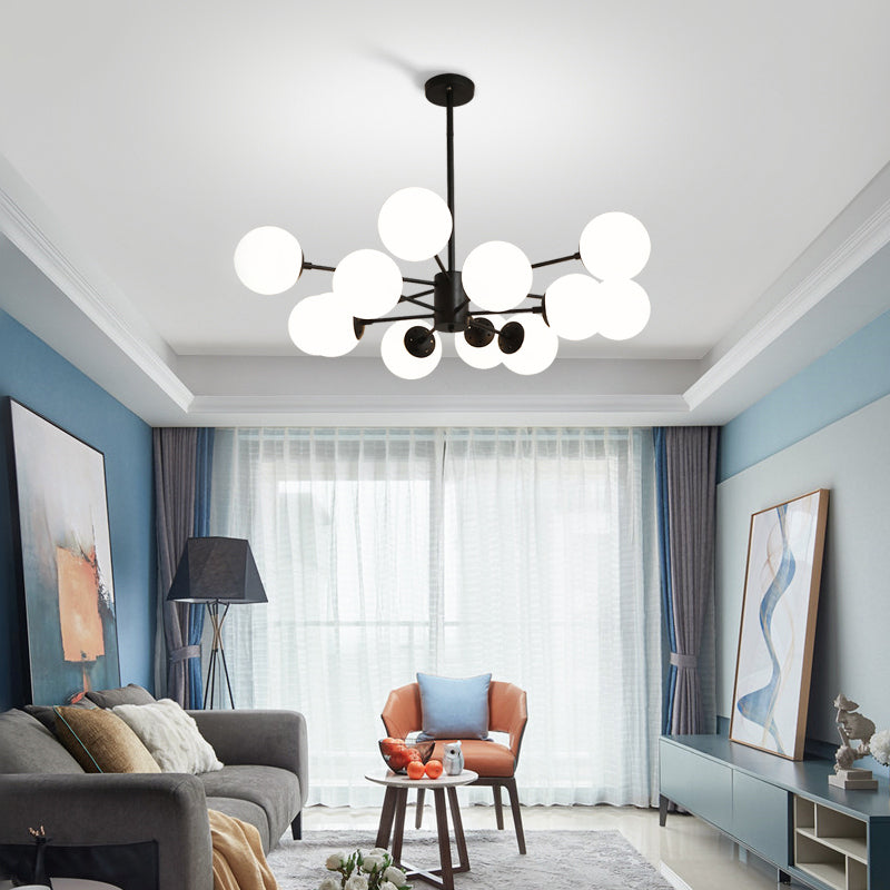 Multi Light Spherical Branch Hanging Lights Modern Style Glass Hanging Lighting in Black