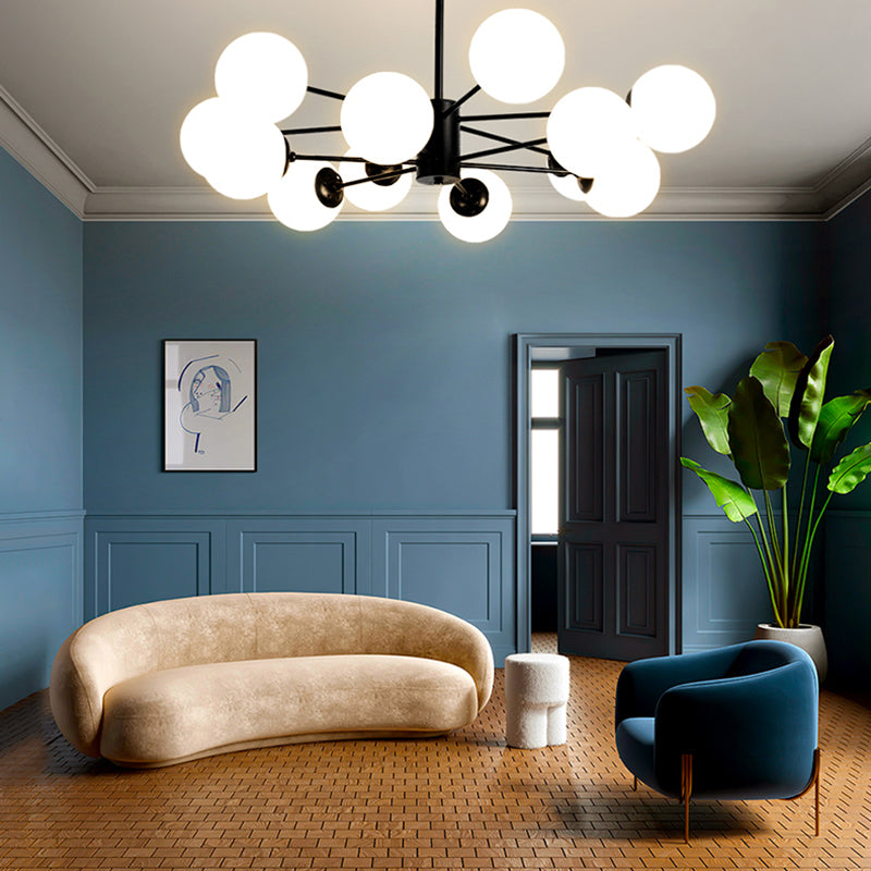 Multi Light Spherical Branch Hanging Lights Modern Style Glass Hanging Lighting in Black