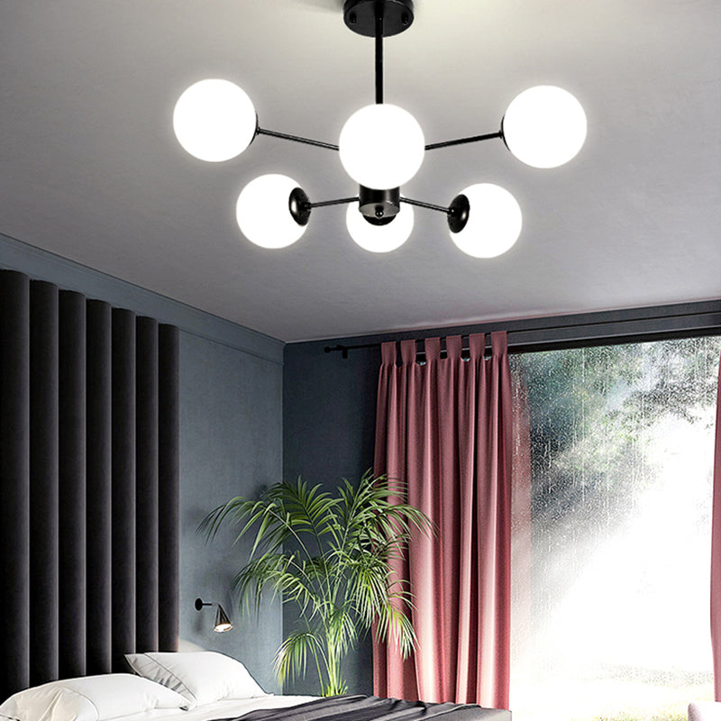 Multi Light Spherical Branch Hanging Lights Modern Style Glass Hanging Lighting in Black