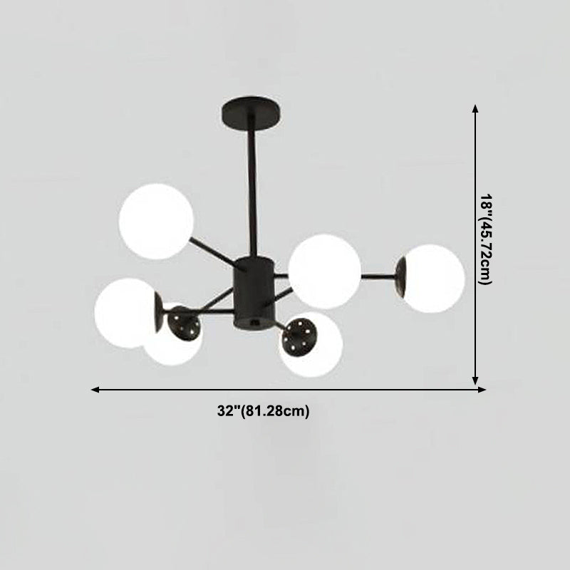 Multi Light Spherical Branch Hanging Lights Modern Style Glass Hanging Lighting in Black