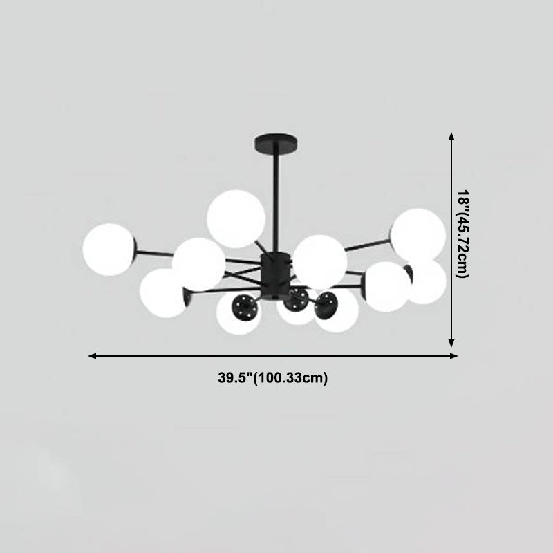 Multi Light Spherical Branch Hanging Lights Modern Style Glass Hanging Lighting in Black