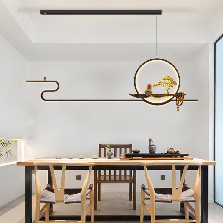 Linear LED Island Chandelier Lights Ceramics Modern Hanging Lamp for Dining Room