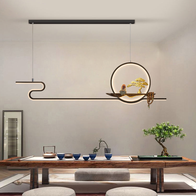 Linear LED Island Chandelier Lights Ceramics Modern Hanging Lamp for Dining Room