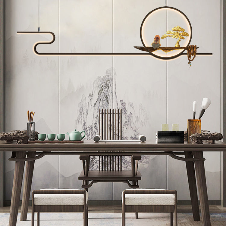 Linear LED Island Chandelier Lights Ceramics Modern Hanging Lamp for Dining Room