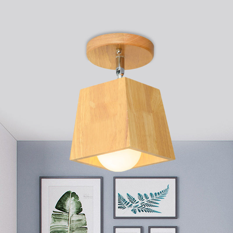 Wooden Square / Trumpet / Pineapple Semi-Flush Ceiling Fixture Contemporary 1 Light Indoor Ceiling Mounted Light