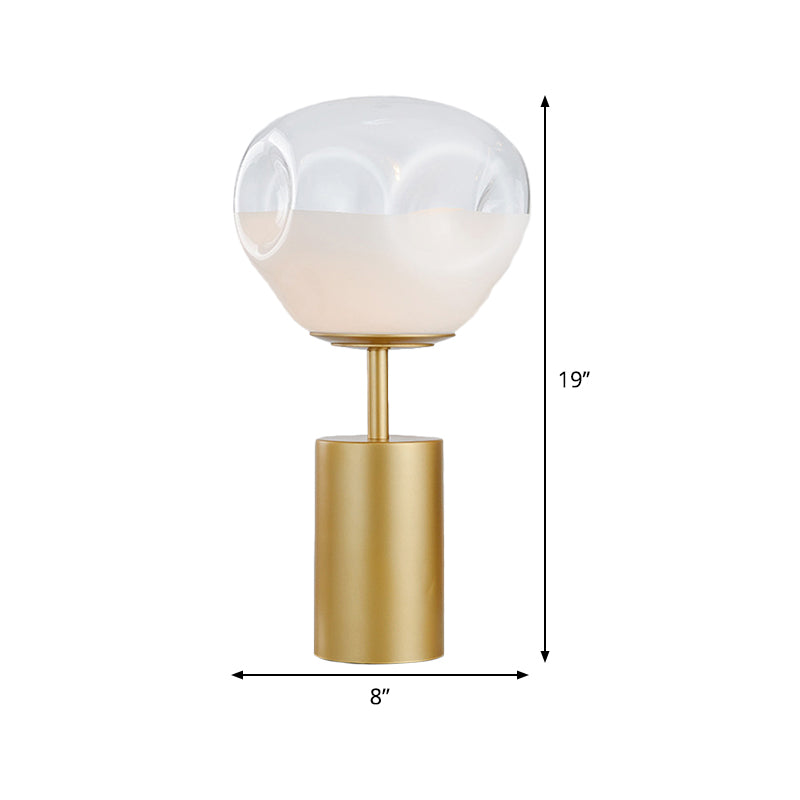 Mesa nocturna geométrica dorada Modernismo 1 lámpara de mesita de noche ligera con crema tono de vidrio de hoyuelos