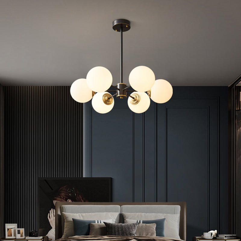 Copper Chandelier Lighting Multi-Head Hanging Light Fixtures with White Glass Shade