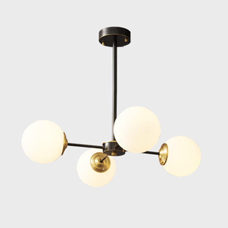 Copper Chandelier Lighting Multi-Head Hanging Light Fixtures with White Glass Shade