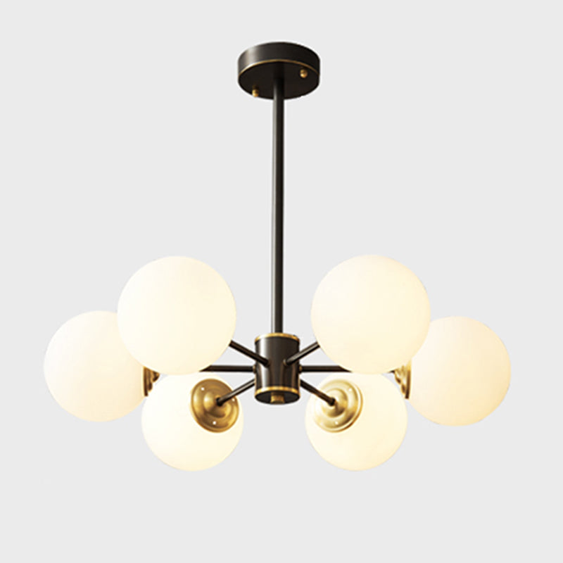 Copper Chandelier Lighting Multi-Head Hanging Light Fixtures with White Glass Shade