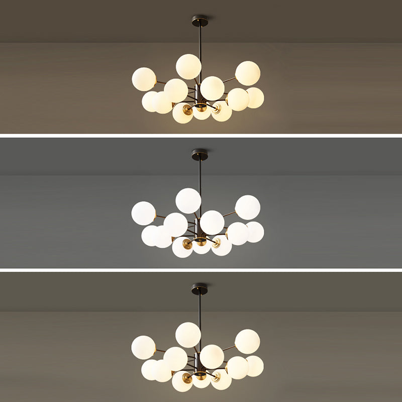 Copper Chandelier Lighting Multi-Head Hanging Light Fixtures with White Glass Shade