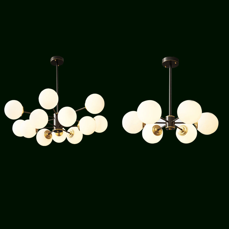 Copper Chandelier Lighting Multi-Head Hanging Light Fixtures with White Glass Shade