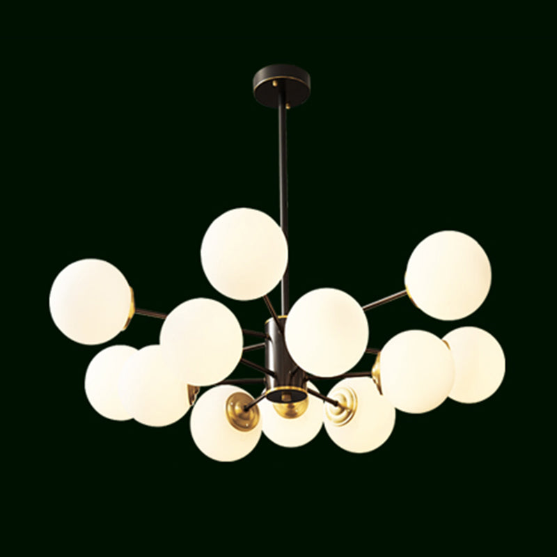 Copper Chandelier Lighting Multi-Head Hanging Light Fixtures with White Glass Shade