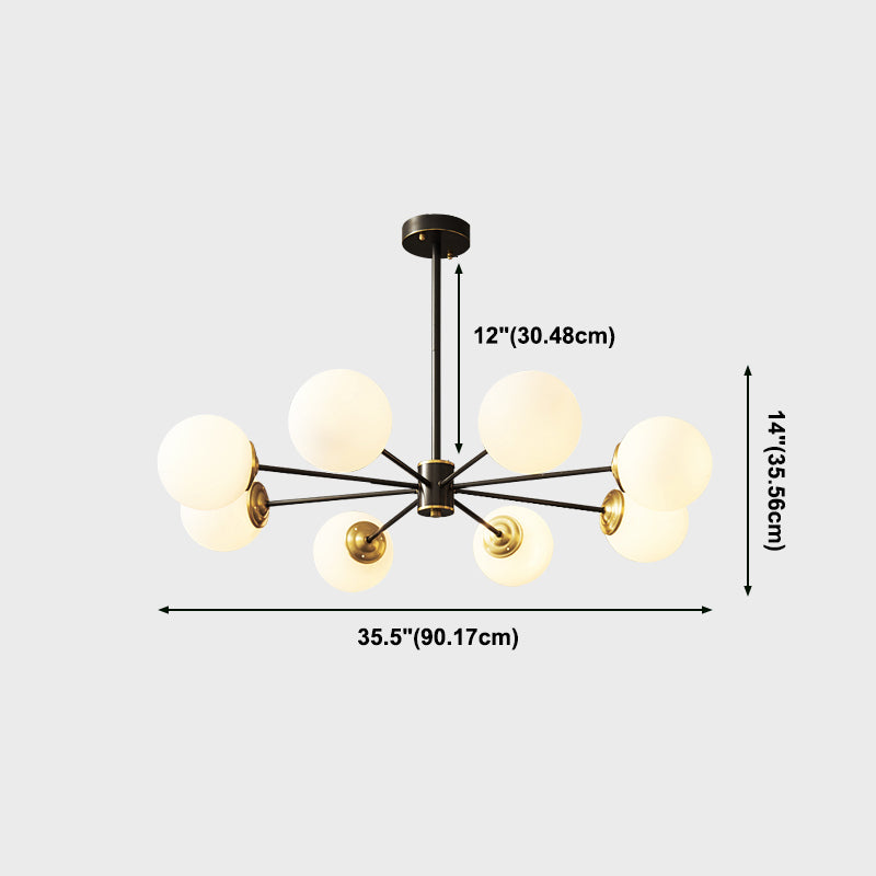 Copper Chandelier Lighting Multi-Head Hanging Light Fixtures with White Glass Shade
