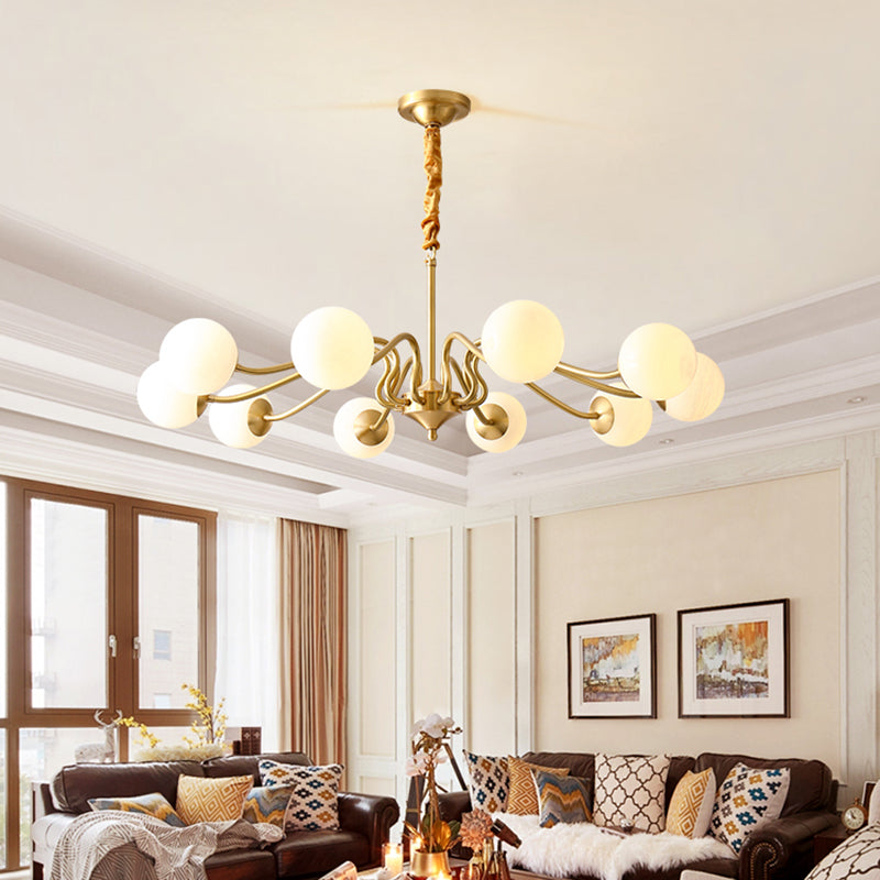 American Style Chandelier White Glass Multi Light Hanging Light with Brass for Bedroom
