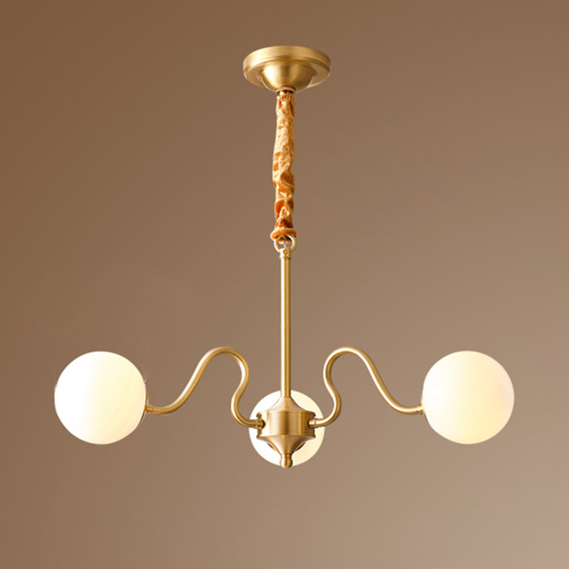 American Style Chandelier White Glass Multi Light Hanging Light with Brass for Bedroom
