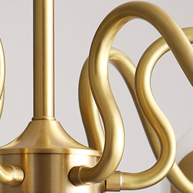 American Style Chandelier White Glass Multi Light Hanging Light with Brass for Bedroom