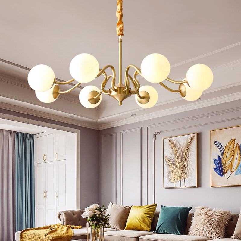 American Style Chandelier White Glass Multi Light Hanging Light with Brass for Bedroom