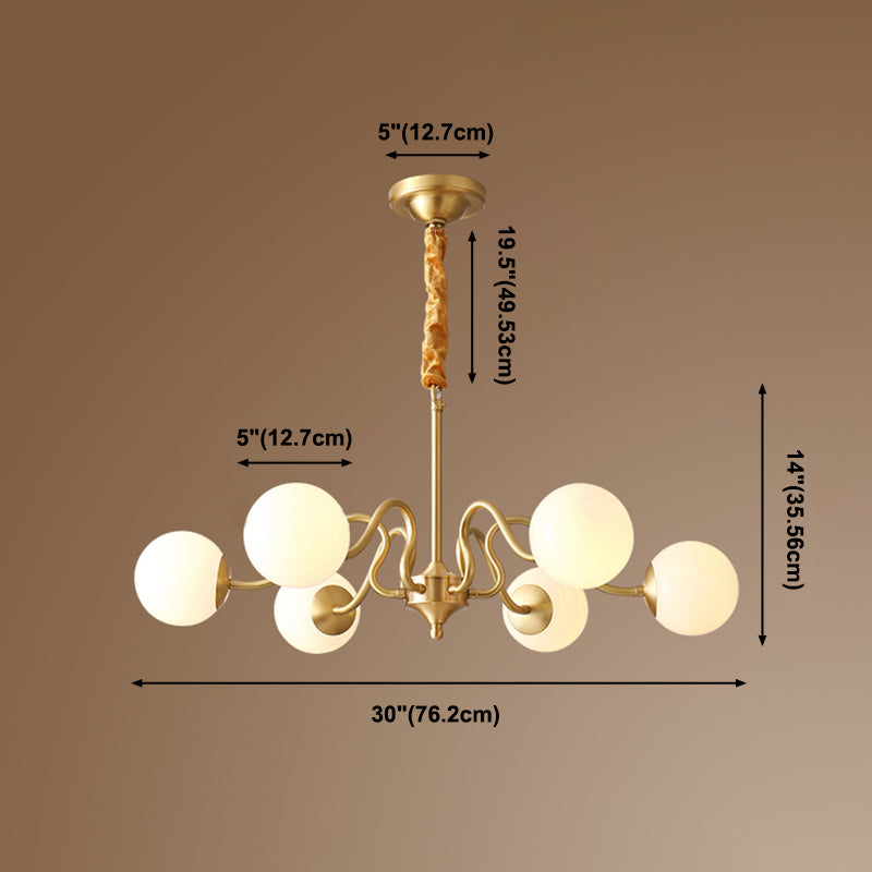 American Style Chandelier White Glass Multi Light Hanging Light with Brass for Bedroom