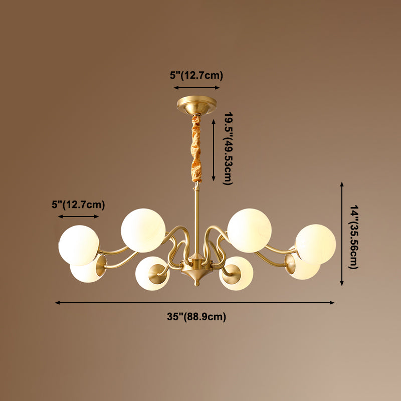American Style Chandelier White Glass Multi Light Hanging Light with Brass for Bedroom