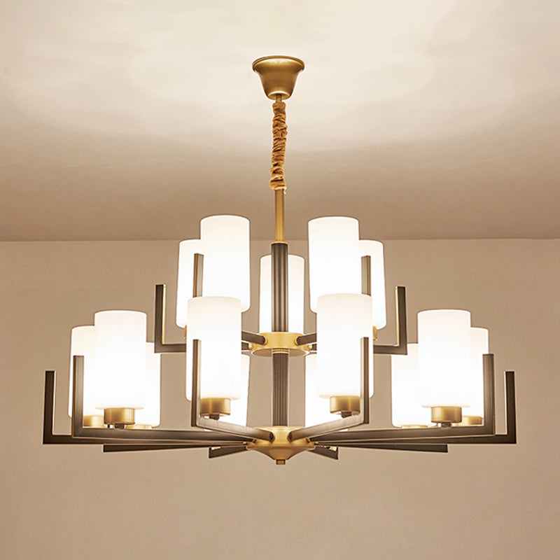 Modern Cylinder Chandelier Glass Multi Light Hanging Light for Bedroom