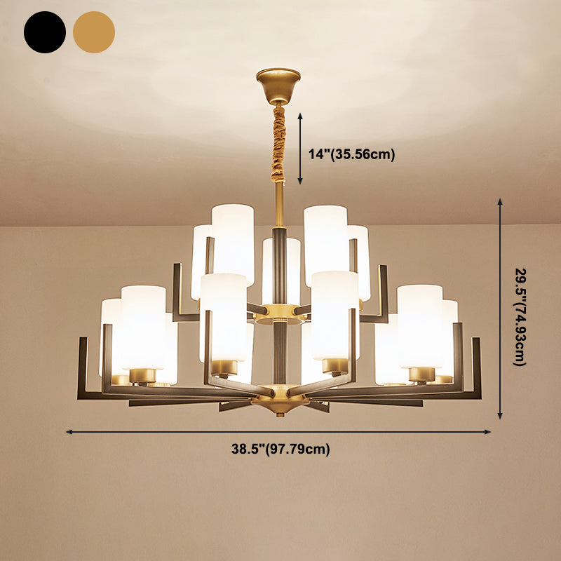 Modern Cylinder Chandelier Glass Multi Light Hanging Light for Bedroom