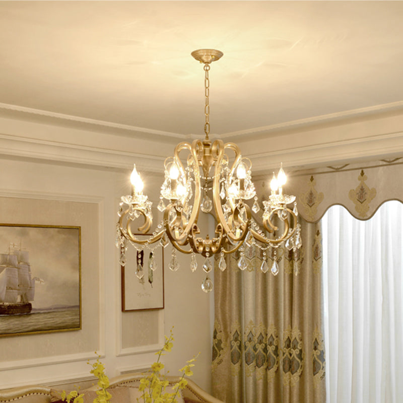 European Style Chandelier Metal Branch Shape Hanging Light with Crystal for Bedroom