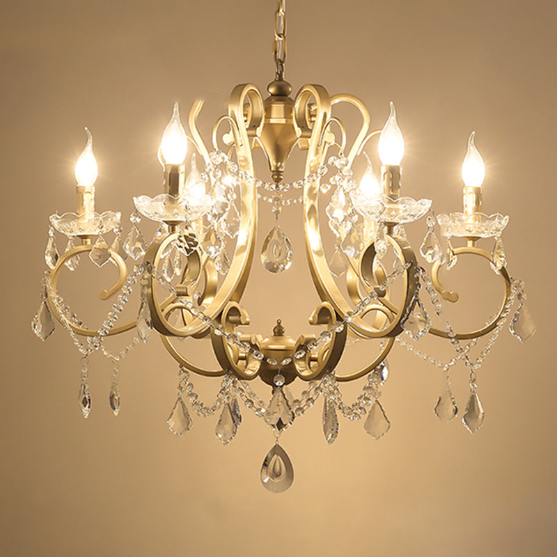 European Style Chandelier Metal Branch Shape Hanging Light with Crystal for Bedroom